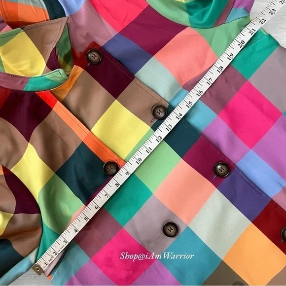 Rainbow checkered NWT double breasted belted trench coat *shop@iamwarrior - Picture 12 of 16